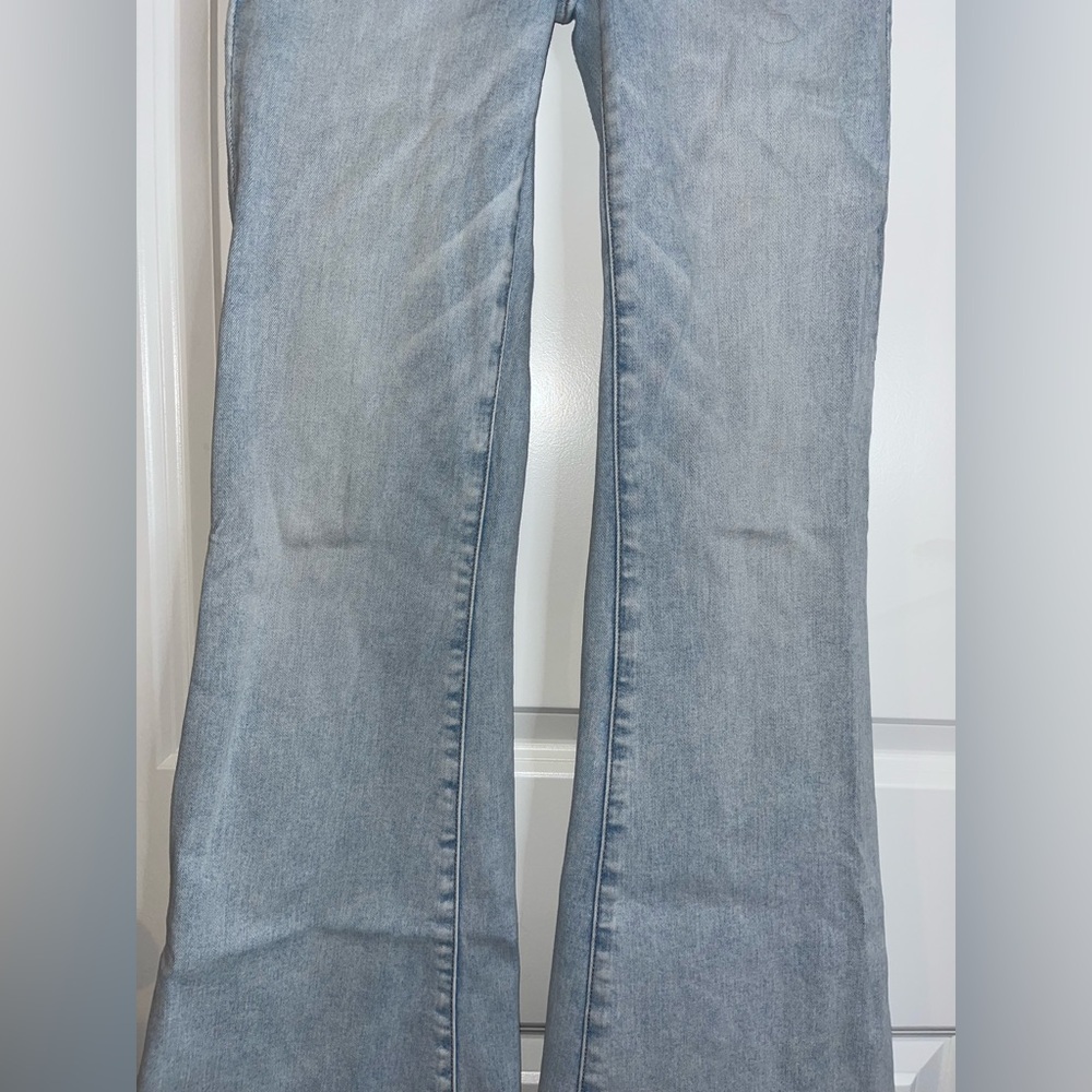 American Eagle 5Button Extreme Flare Bell Bottom AcidWash Distress High Rise Sz0 - Picture 7 of 16